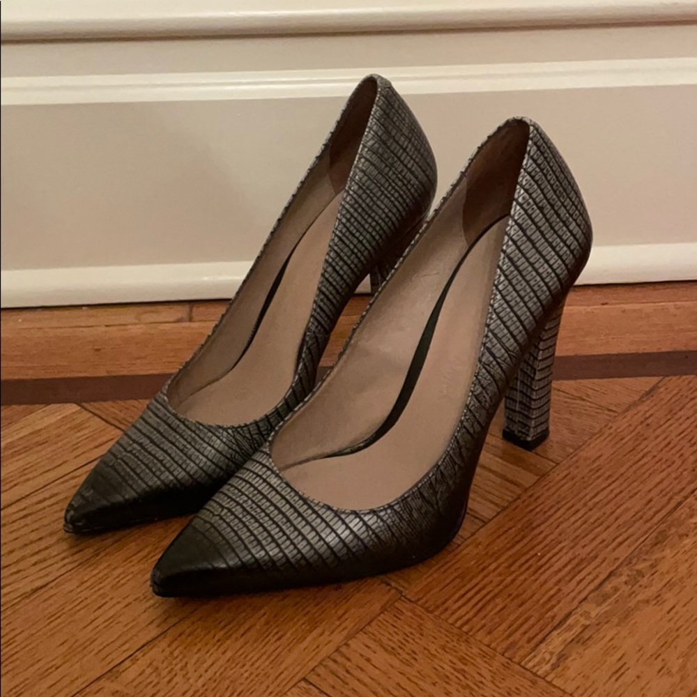 Elizabeth and James grey leather heels